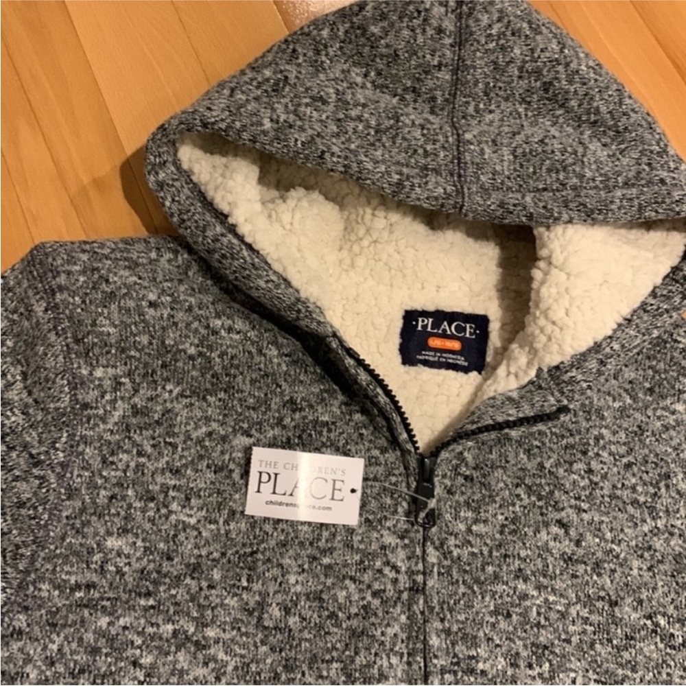 NWT Boy’s Children’s Place Grey Speckled Sherpa Full Zip Hoodie - size L (10/12) - Picture 4 of 14